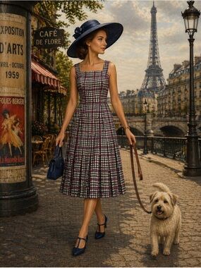 J. Crew blue & Pink Plaid Sleeveless Midi Dress